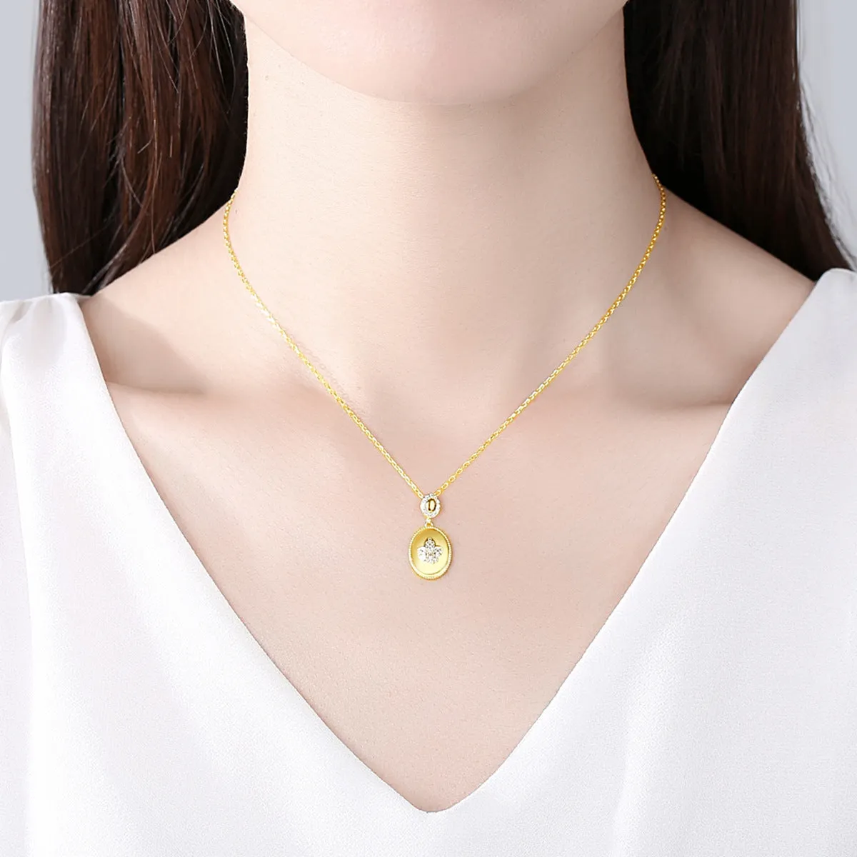 Cubic Zirconia & 18K Gold-Plated Fleur-De-Lis Oval Pendant Necklace