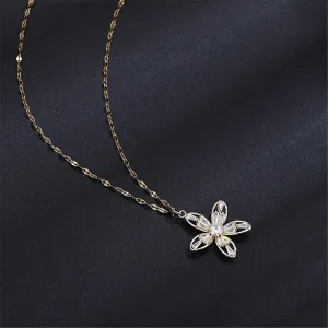 Cubic Zirconia & 18K Gold-Plated Flower Pendant Necklace