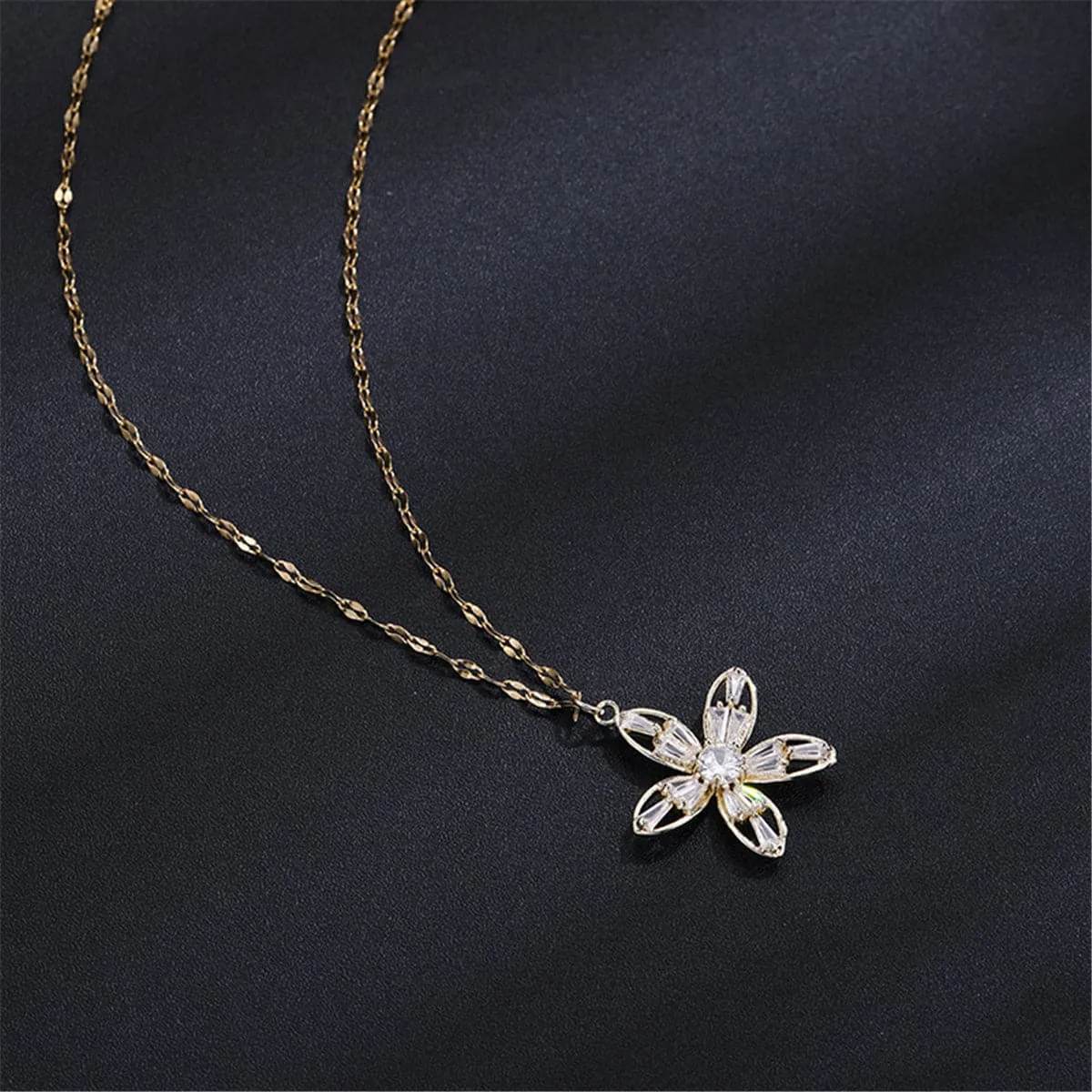Cubic Zirconia & 18K Gold-Plated Flower Pendant Necklace