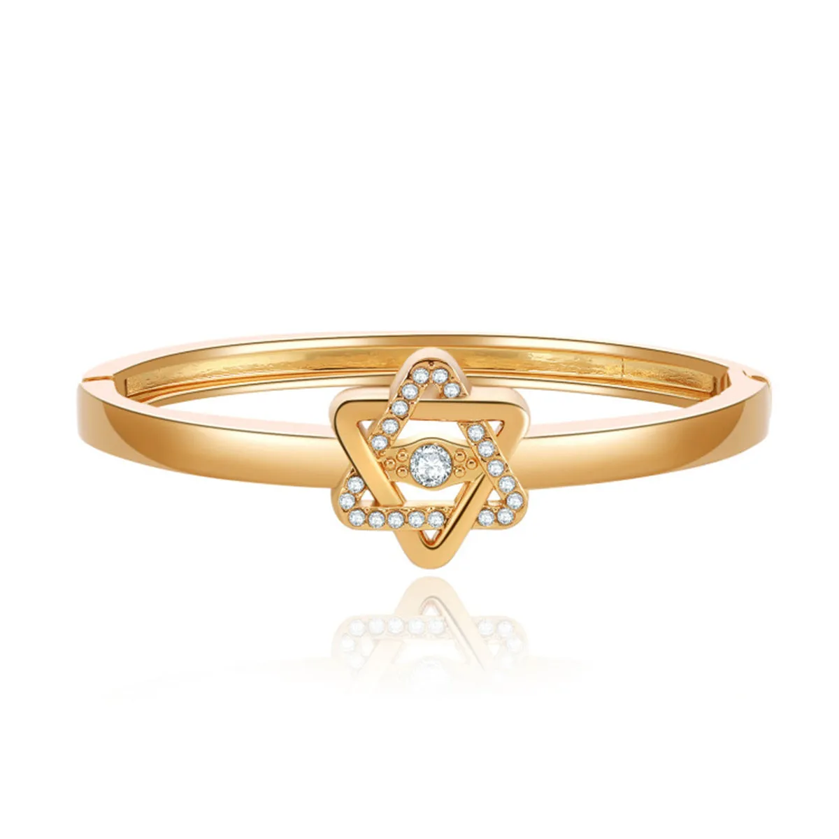 Cubic Zirconia & 18K Gold-Plated Flush-Set Openwork Star Hinge Bangle