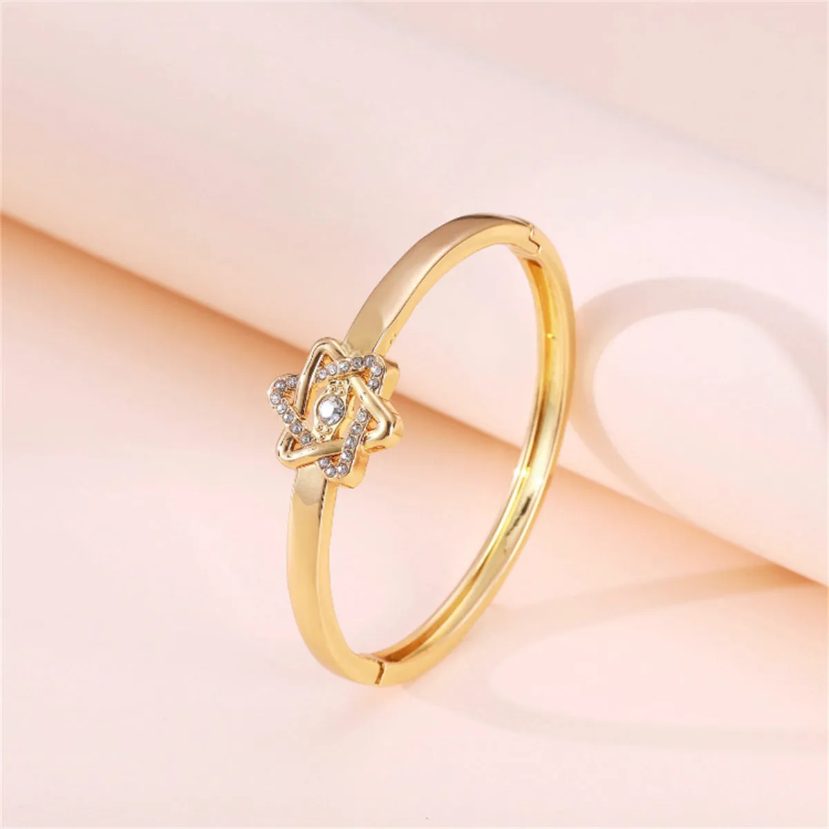 Cubic Zirconia & 18K Gold-Plated Flush-Set Openwork Star Hinge Bangle