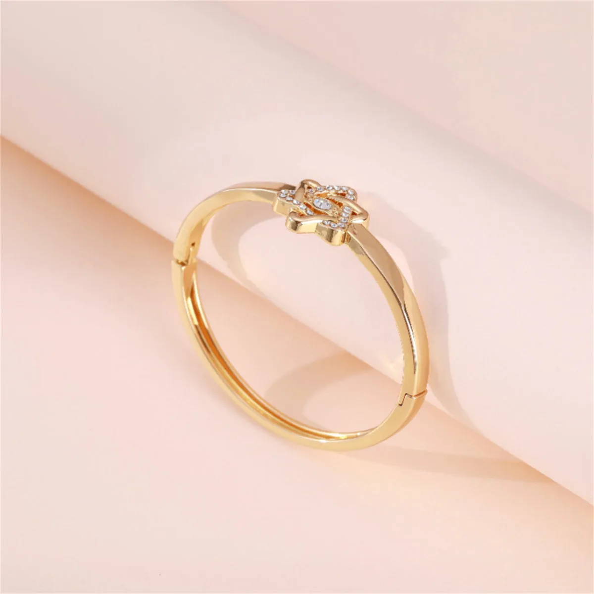 Cubic Zirconia & 18K Gold-Plated Flush-Set Openwork Star Hinge Bangle
