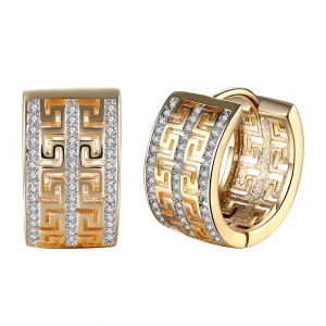 Cubic Zirconia & 18K Gold-Plated Greek Key Huggie Earrings