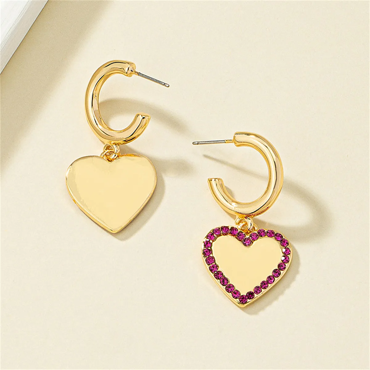 Cubic Zirconia & 18K Gold-Plated Heart Huggie Earrings