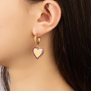 Cubic Zirconia & 18K Gold-Plated Heart Huggie Earrings