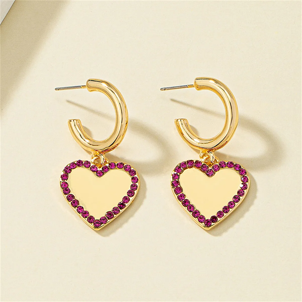 Cubic Zirconia & 18K Gold-Plated Heart Huggie Earrings