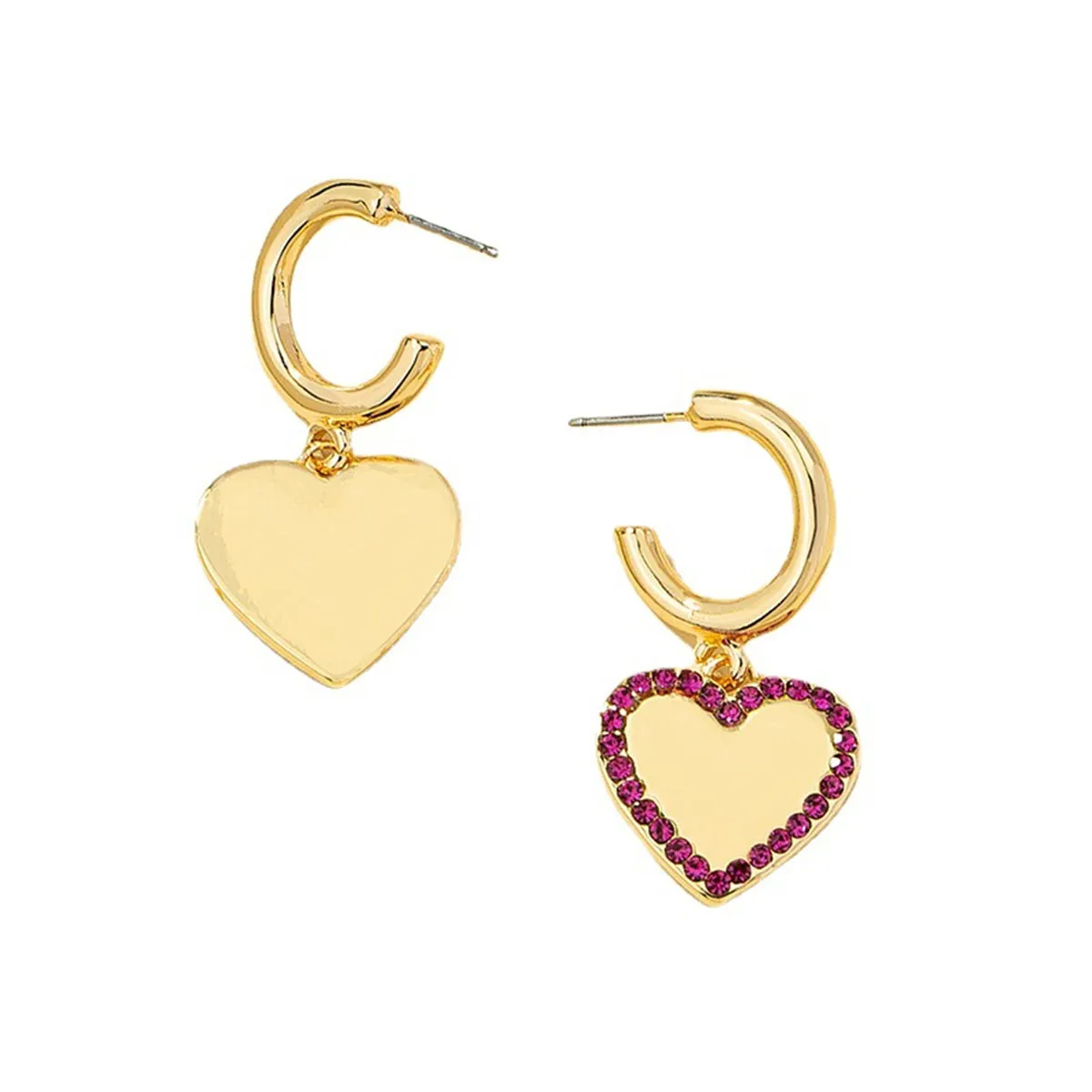 Cubic Zirconia & 18K Gold-Plated Heart Huggie Earrings