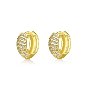 Cubic Zirconia & 18K Gold-Plated Herringbone Huggie Earrings
