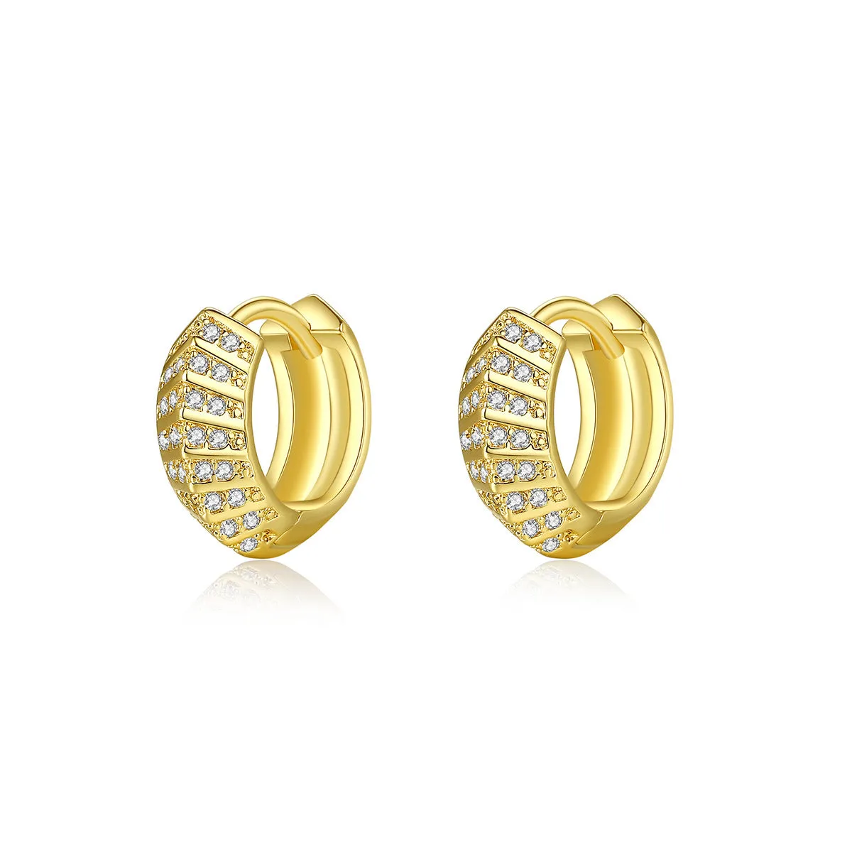 Cubic Zirconia & 18K Gold-Plated Herringbone Huggie Earrings