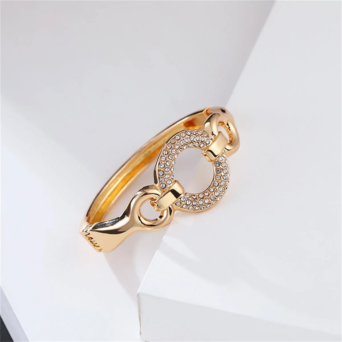 Cubic Zirconia & 18K Gold-Plated Hoop Hinge Bangle