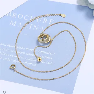 Cubic Zirconia & 18K Gold-Plated Interlocked Rings Pendant Necklace