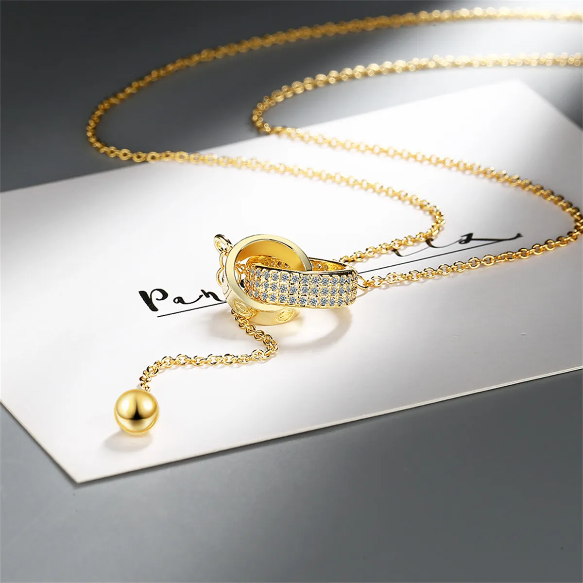 Cubic Zirconia & 18K Gold-Plated Interlocked Rings Pendant Necklace