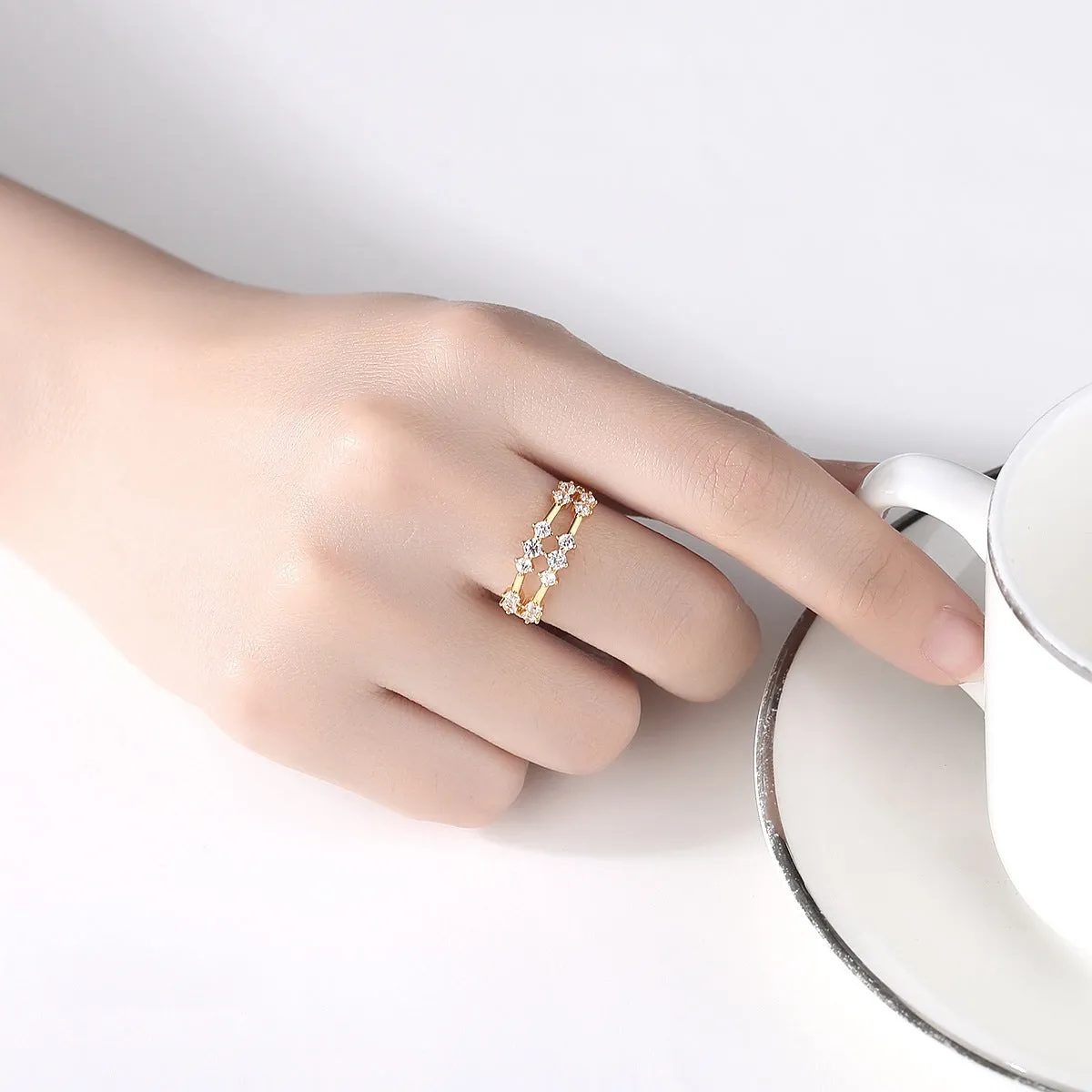 Cubic Zirconia & 18K Gold-Plated Layered Adjustable Ring