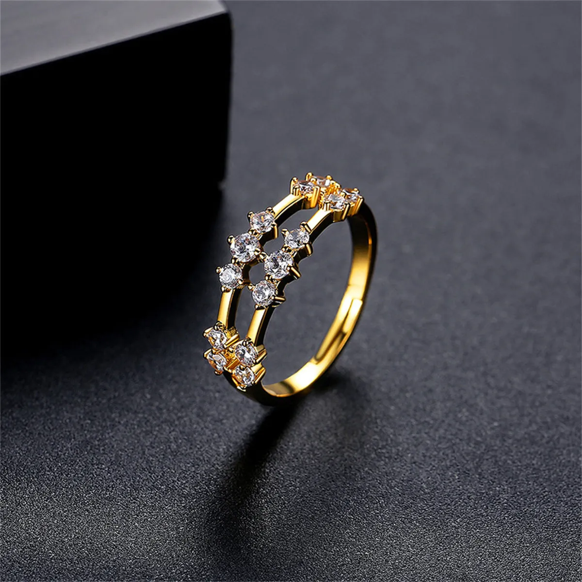 Cubic Zirconia & 18K Gold-Plated Layered Adjustable Ring