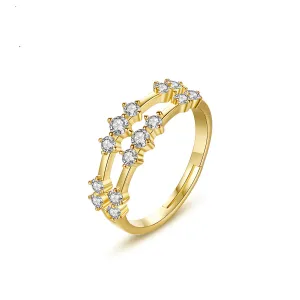 Cubic Zirconia & 18K Gold-Plated Layered Adjustable Ring