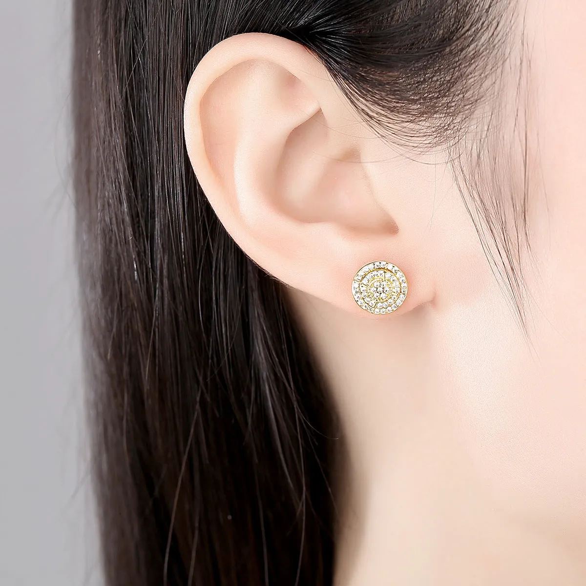 Cubic Zirconia & 18K Gold-Plated Layered Round Stud Earrings