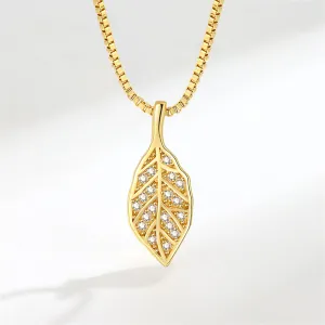 Cubic Zirconia & 18K Gold-Plated Leaf Pendant Necklace