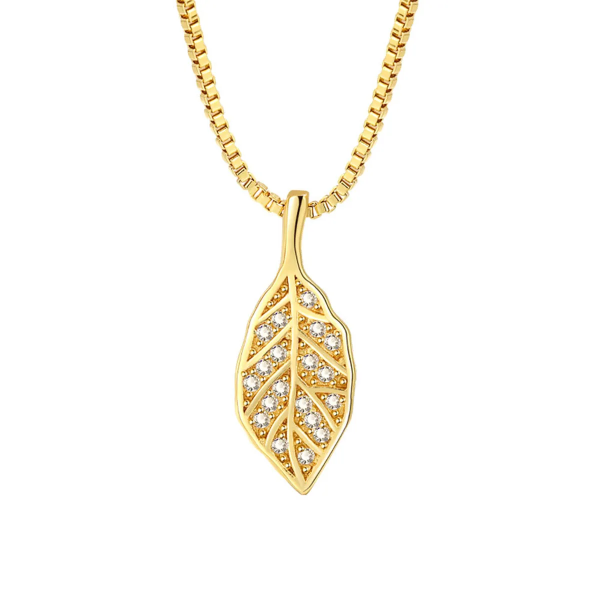 Cubic Zirconia & 18K Gold-Plated Leaf Pendant Necklace