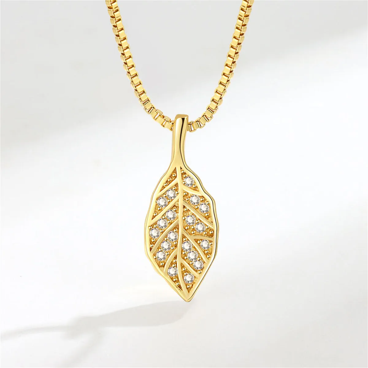 Cubic Zirconia & 18K Gold-Plated Leaf Pendant Necklace