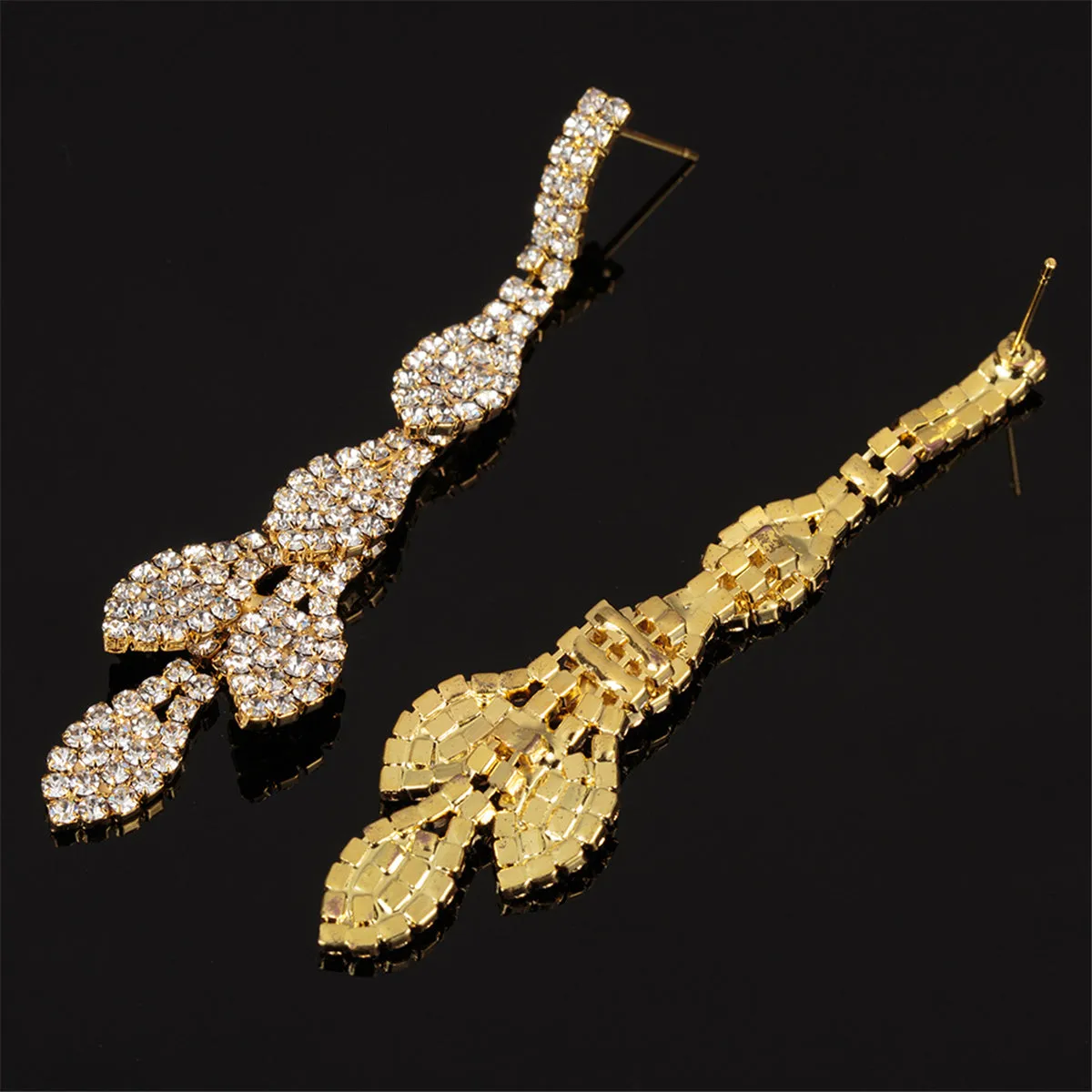 Cubic Zirconia & 18K Gold-Plated Leaves Drop Earrings