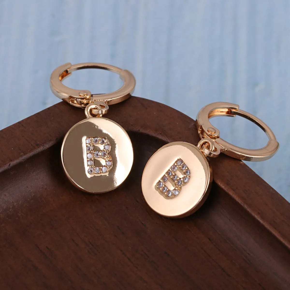 Cubic Zirconia & 18K Gold-Plated Letter B Cut Drop Earrings
