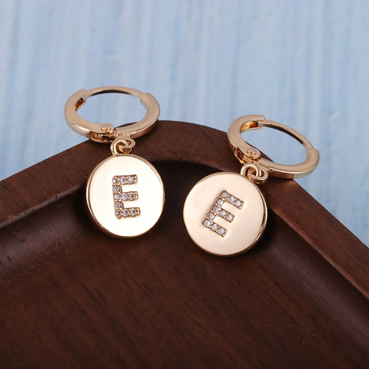 Cubic Zirconia & 18K Gold-Plated Letter E Cut Drop Earrings