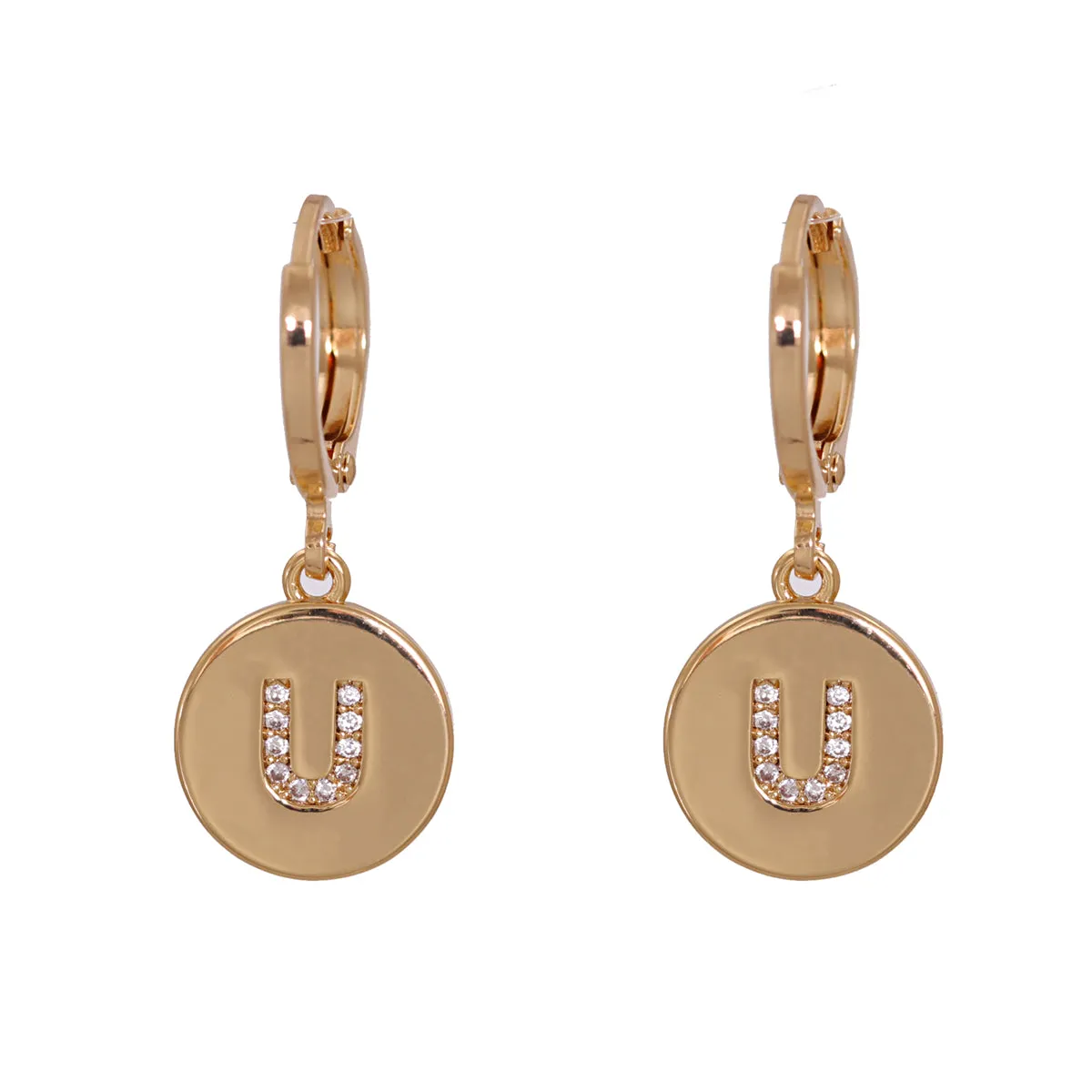Cubic Zirconia & 18K Gold-Plated Letter U Cut Drop Earrings