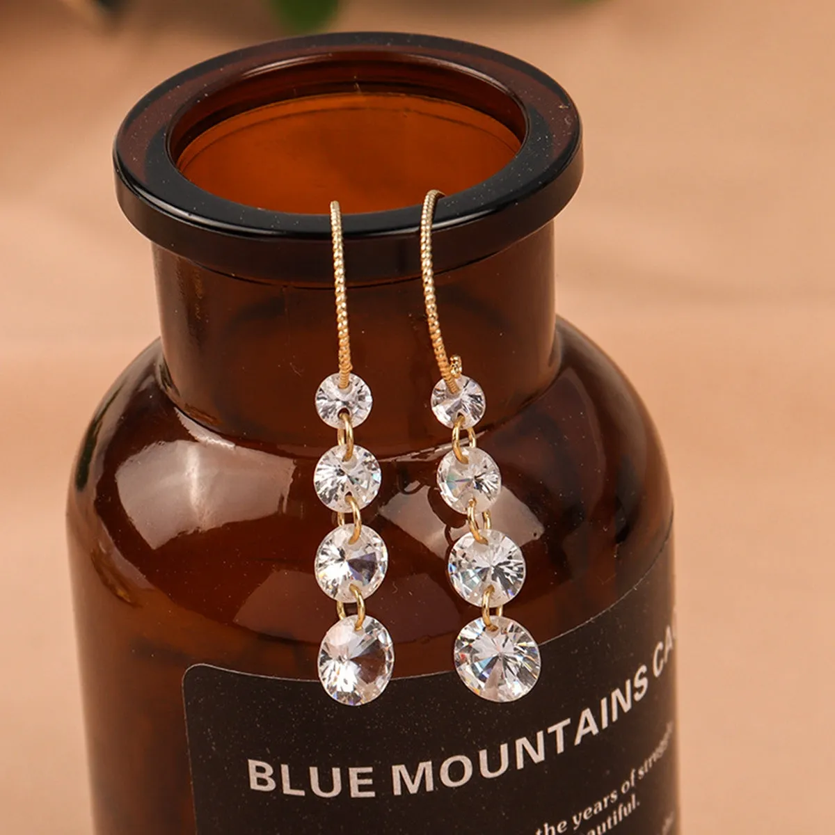 Cubic Zirconia & 18K Gold-Plated Linked Threader Earrings