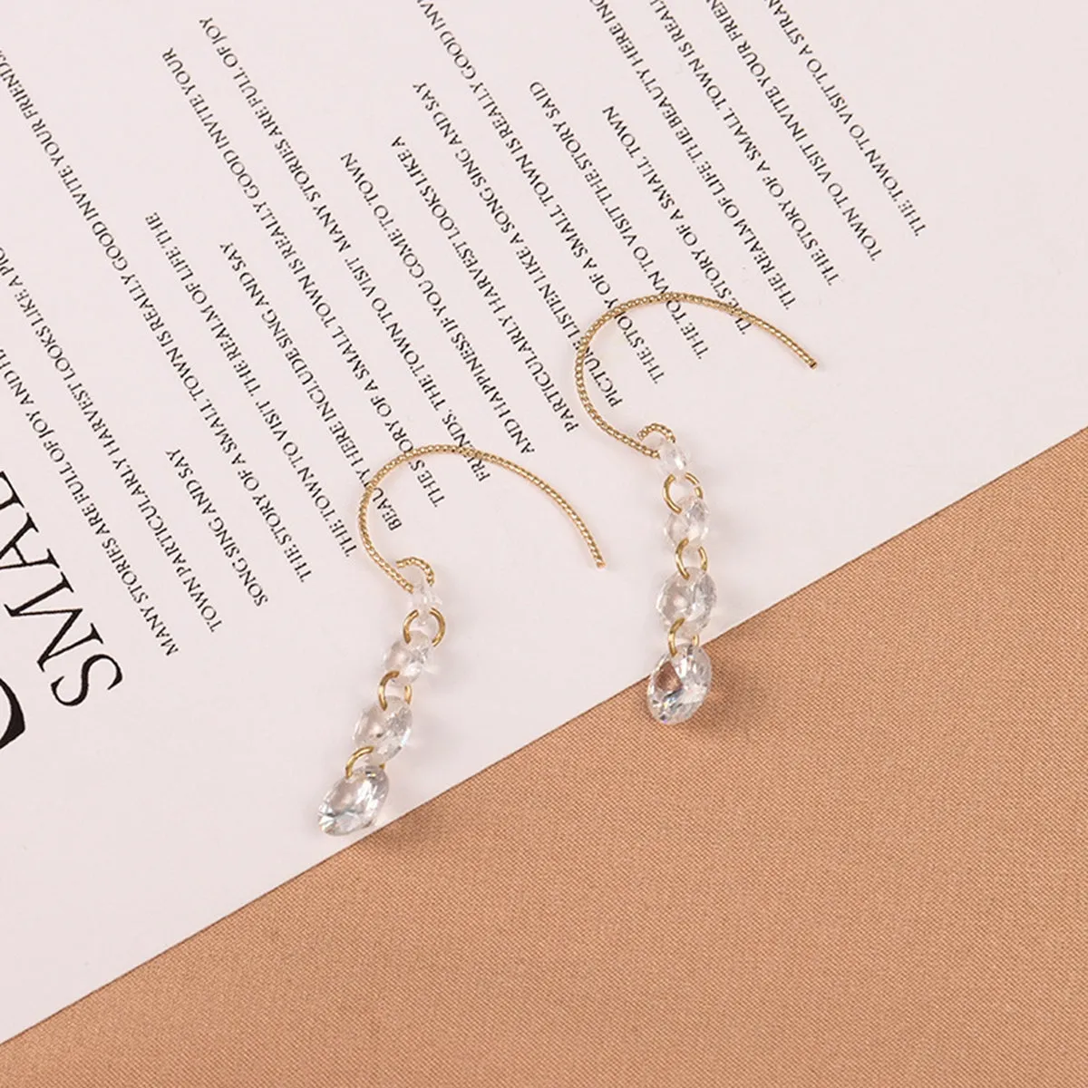 Cubic Zirconia & 18K Gold-Plated Linked Threader Earrings