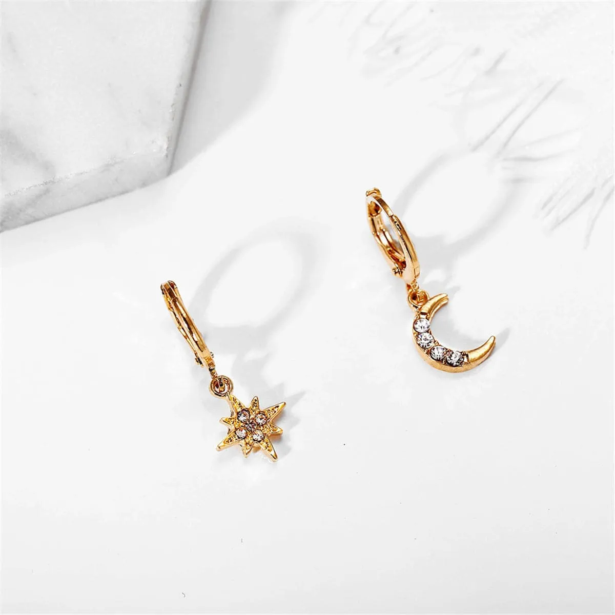 Cubic Zirconia & 18K Gold-Plated Moon & Star Drop Earrings