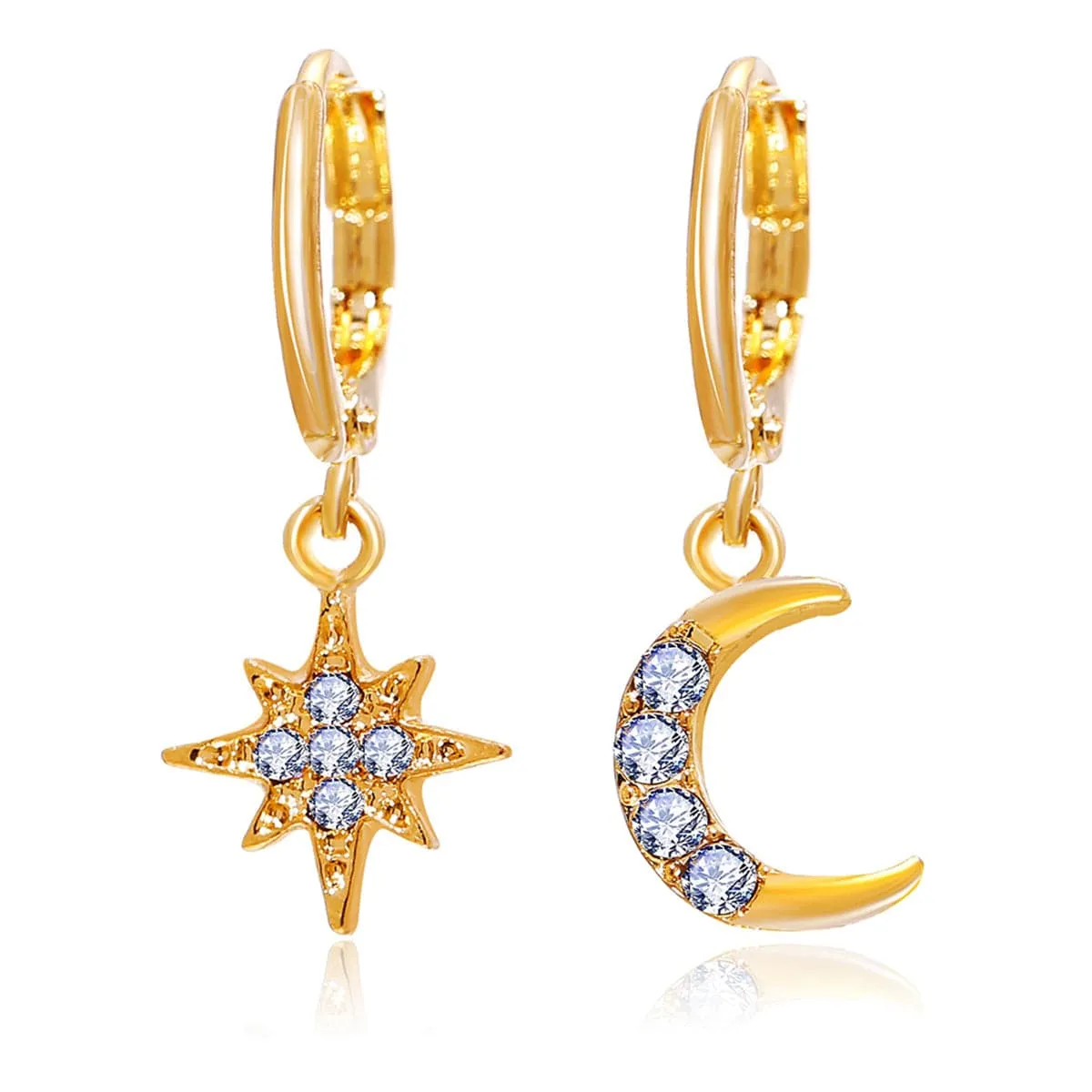 Cubic Zirconia & 18K Gold-Plated Moon & Star Drop Earrings