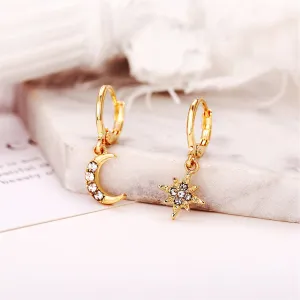 Cubic Zirconia & 18K Gold-Plated Moon & Star Drop Earrings