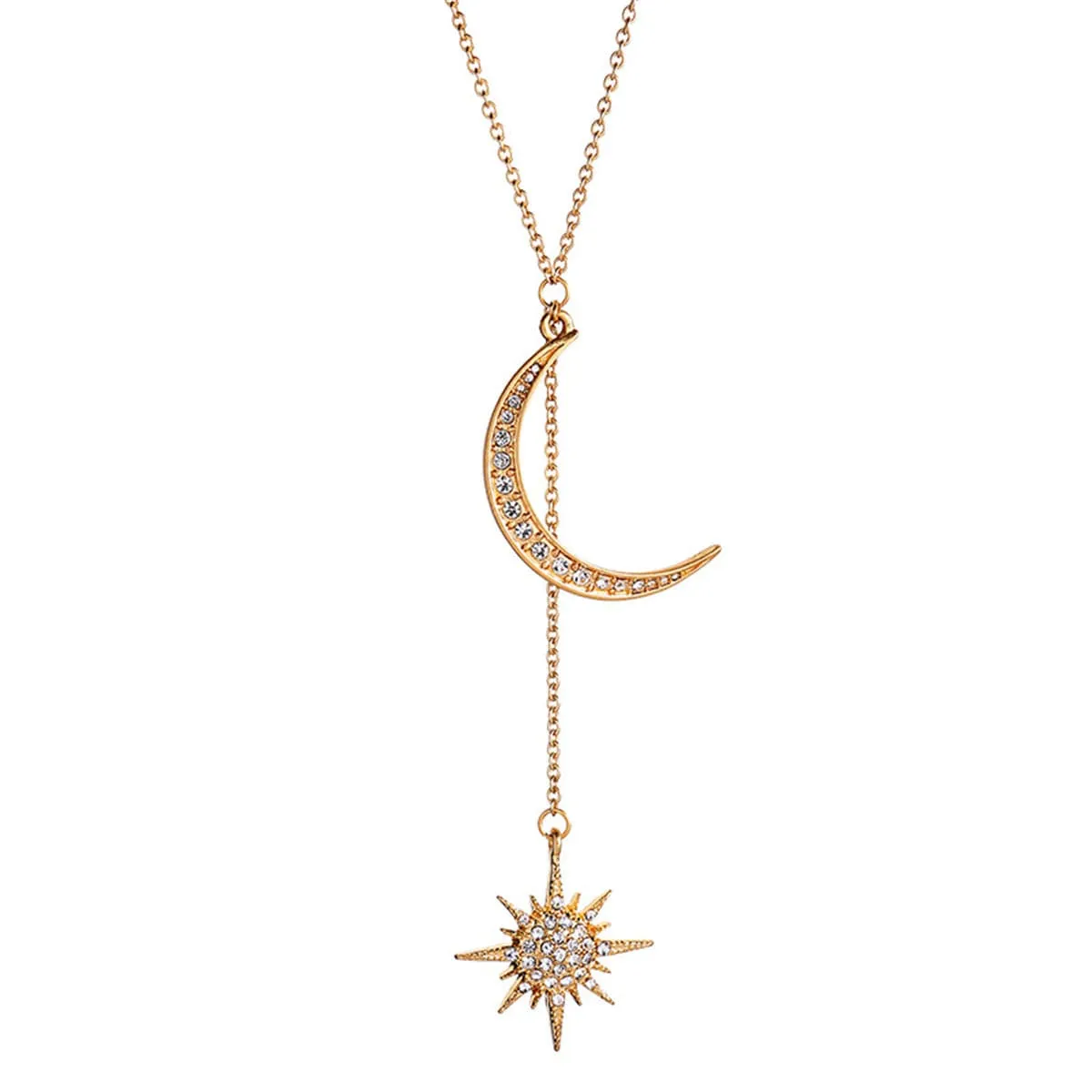 Cubic Zirconia & 18K Gold-Plated Moon Pendant Necklace
