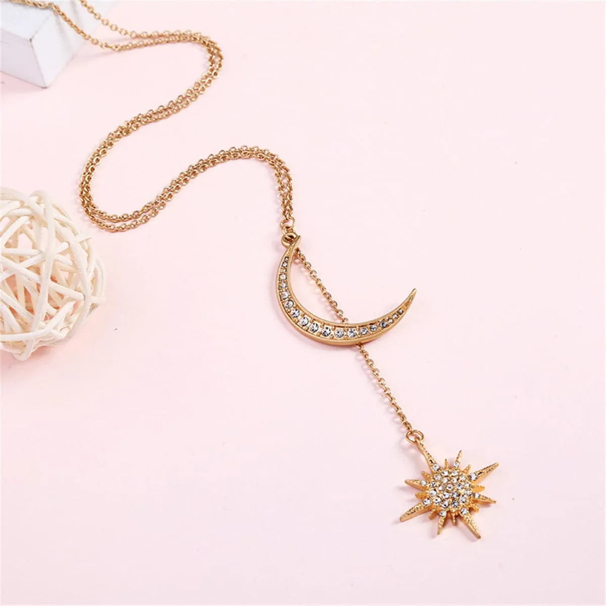 Cubic Zirconia & 18K Gold-Plated Moon Pendant Necklace
