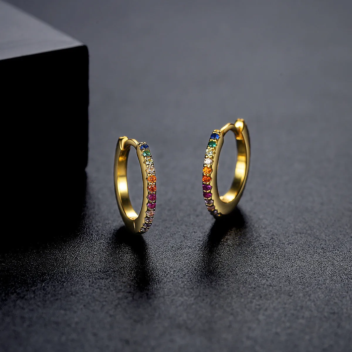 Cubic Zirconia & 18K Gold-Plated Multicolor Huggie Earrings