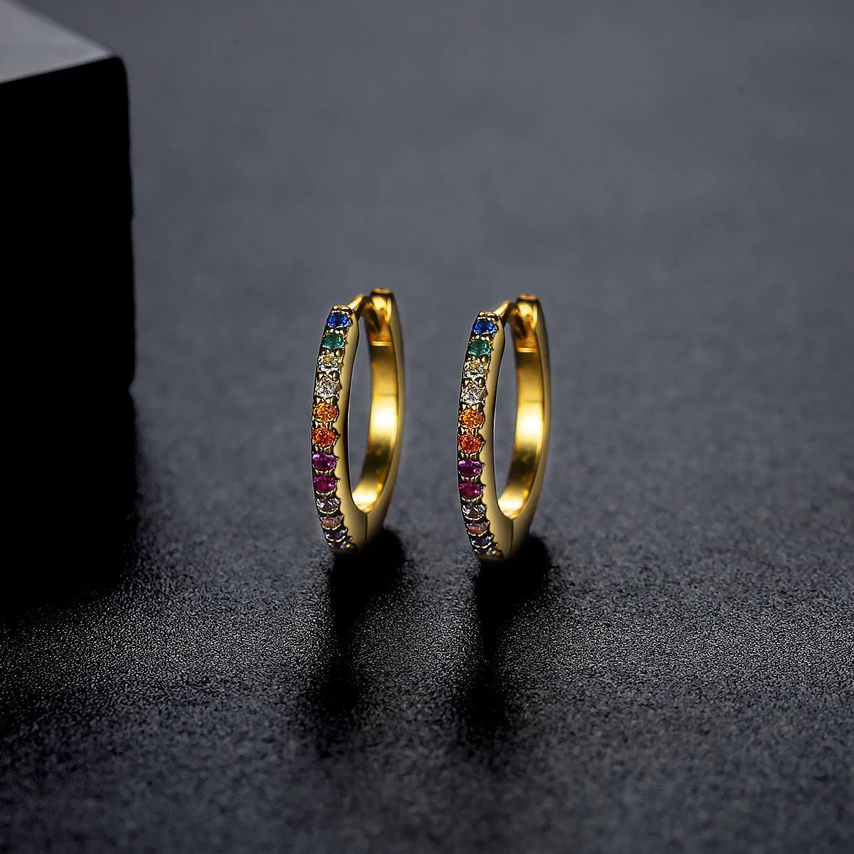 Cubic Zirconia & 18K Gold-Plated Multicolor Huggie Earrings