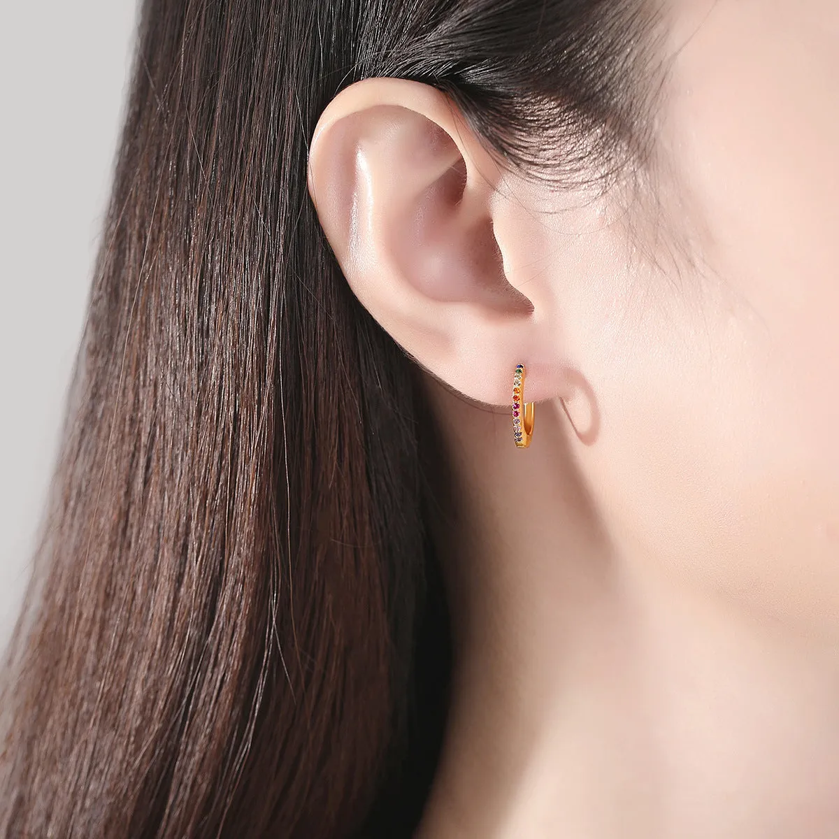 Cubic Zirconia & 18K Gold-Plated Multicolor Huggie Earrings