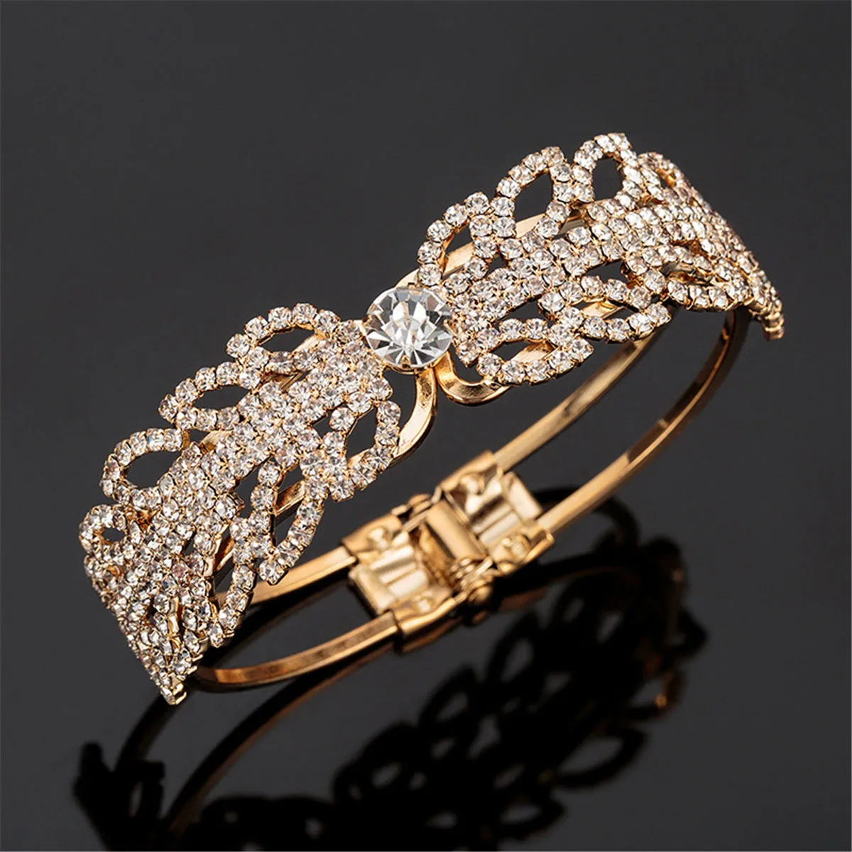 Cubic Zirconia & 18K Gold-Plated Open Butterfly Bangle