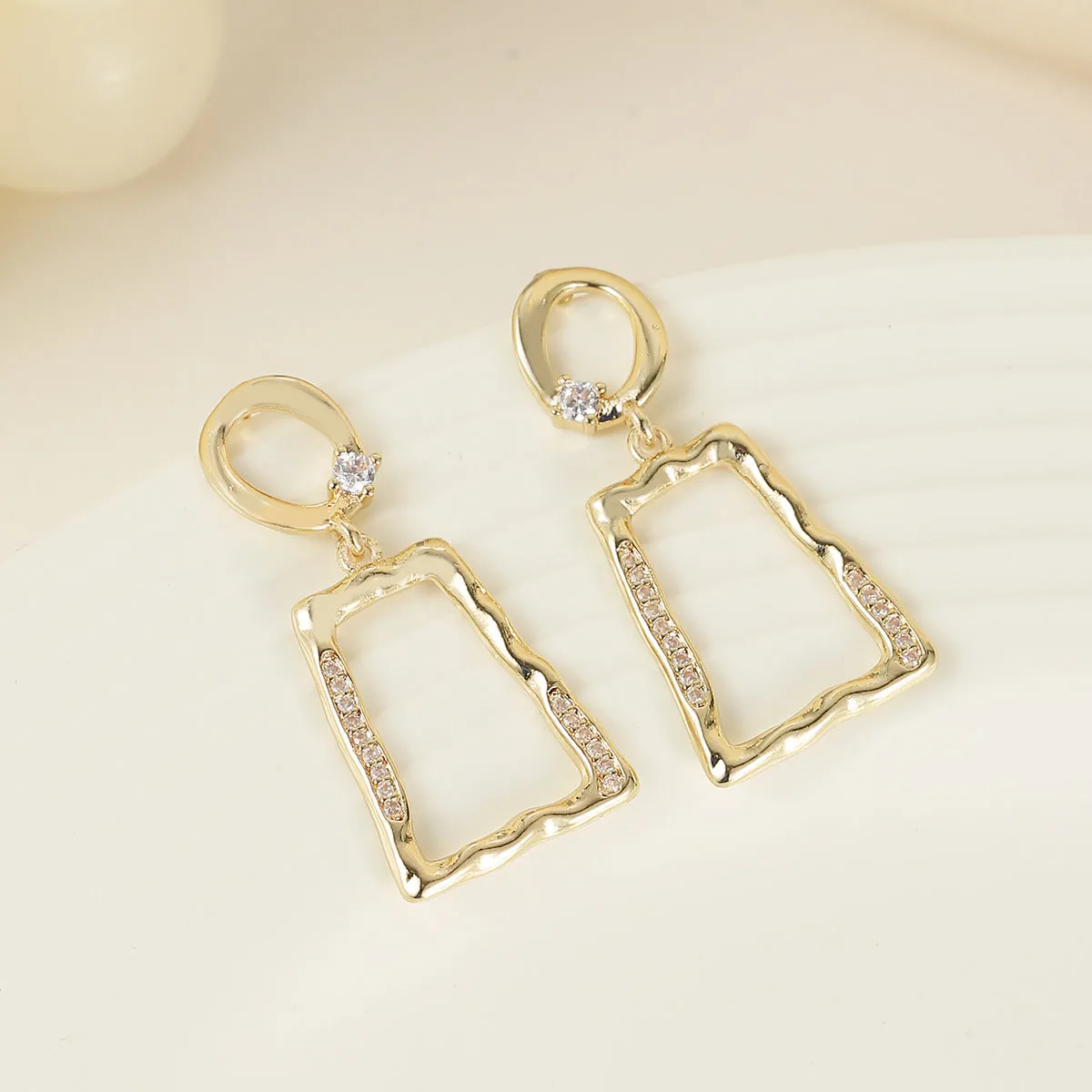 Cubic Zirconia & 18K Gold-Plated Open Ladder Drop Earrings