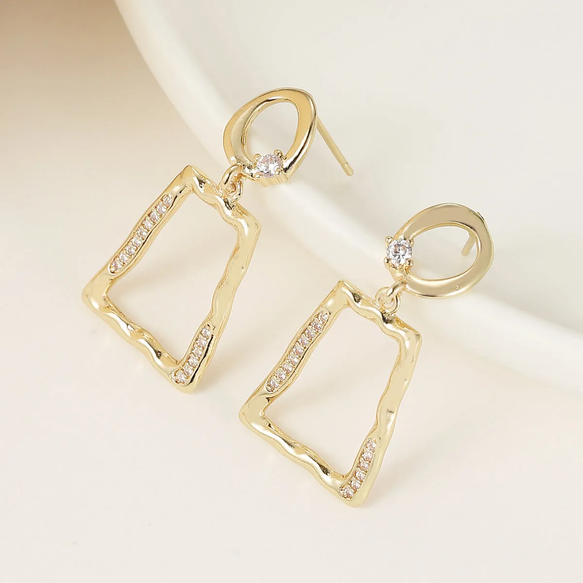 Cubic Zirconia & 18K Gold-Plated Open Ladder Drop Earrings
