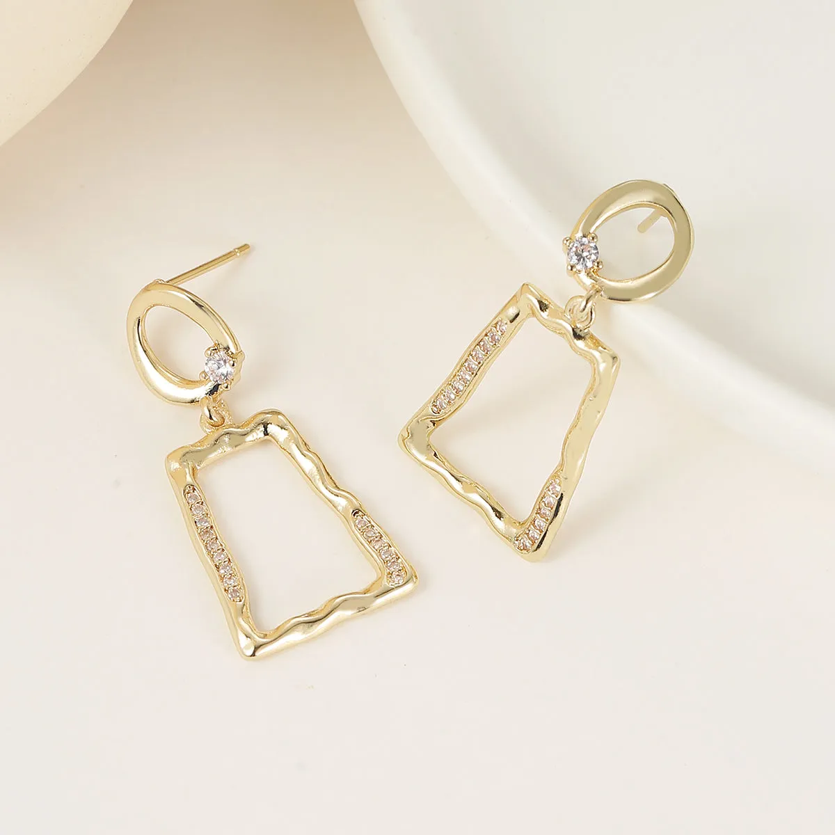 Cubic Zirconia & 18K Gold-Plated Open Ladder Drop Earrings