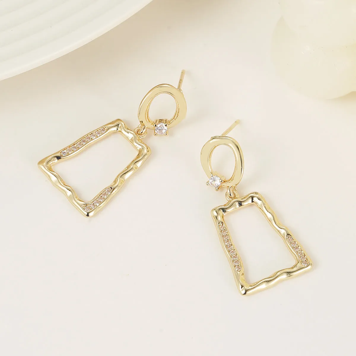 Cubic Zirconia & 18K Gold-Plated Open Ladder Drop Earrings