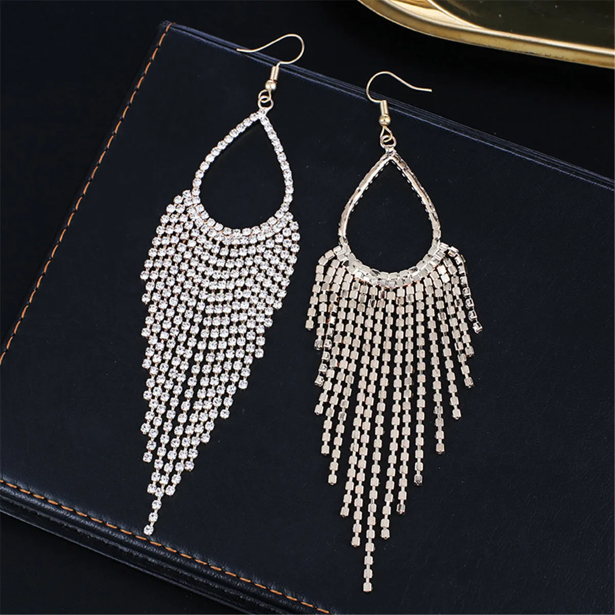 Cubic Zirconia & 18K Gold-Plated Open Tassel Drop Earrings