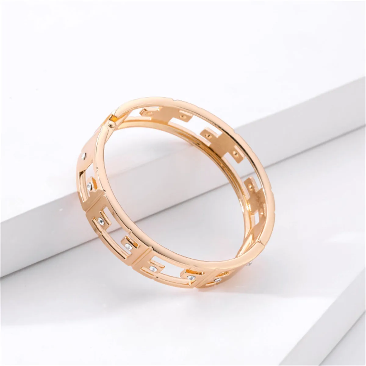 Cubic Zirconia & 18K Gold-Plated Openwork Bangle
