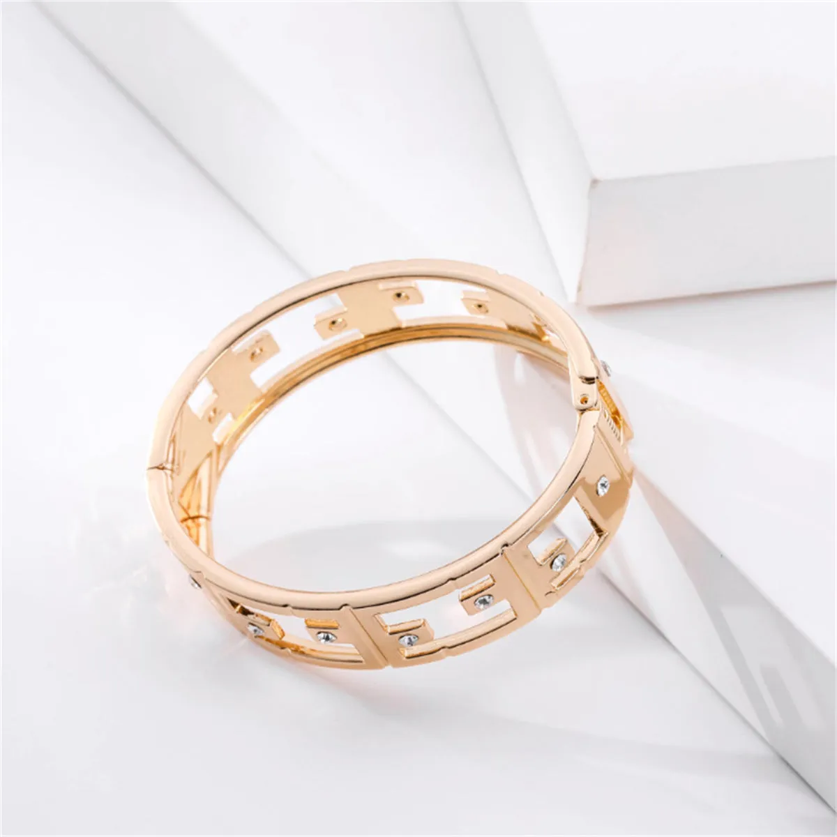 Cubic Zirconia & 18K Gold-Plated Openwork Bangle