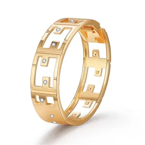Cubic Zirconia & 18K Gold-Plated Openwork Bangle