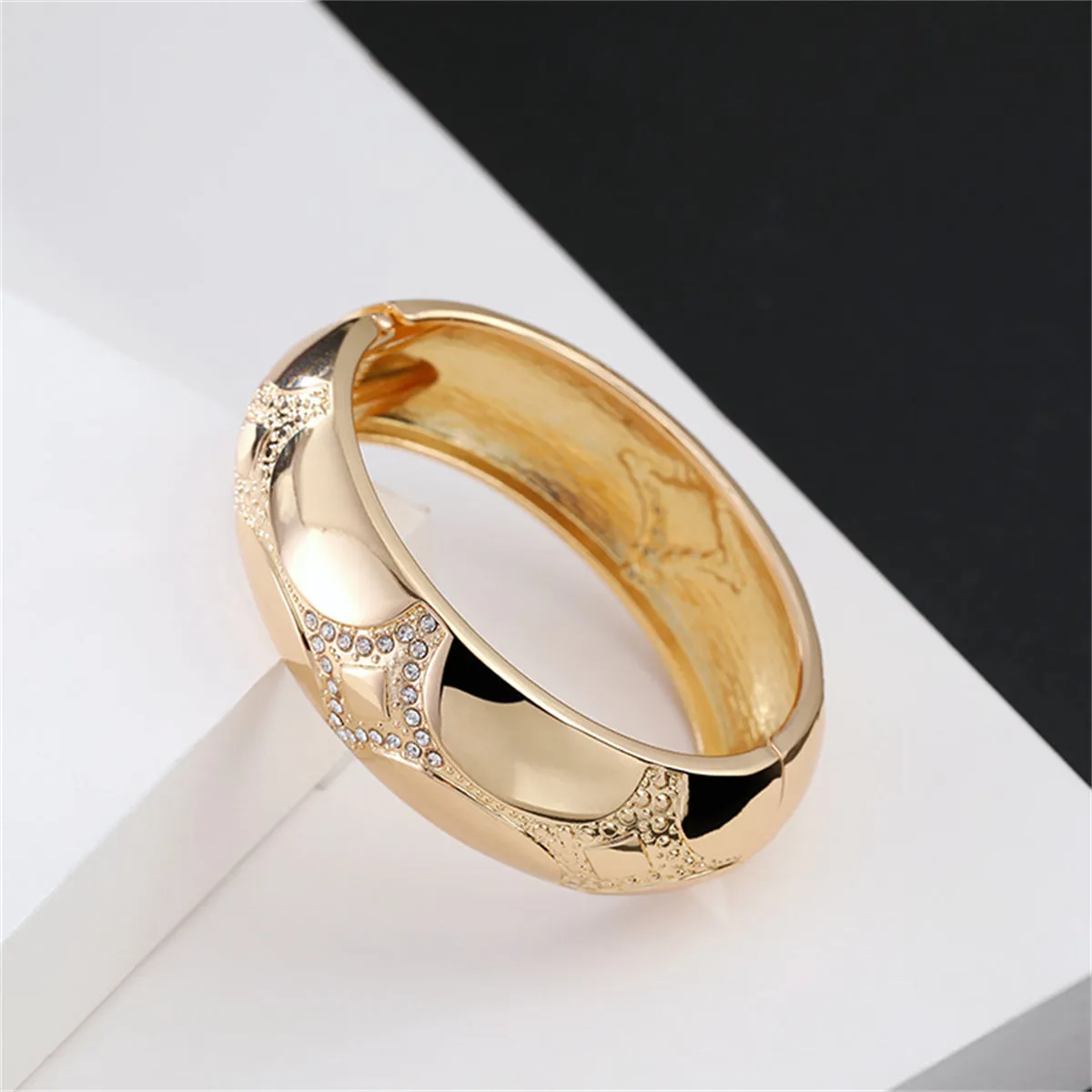Cubic Zirconia & 18K Gold-Plated Rhombus Hinge Bangle