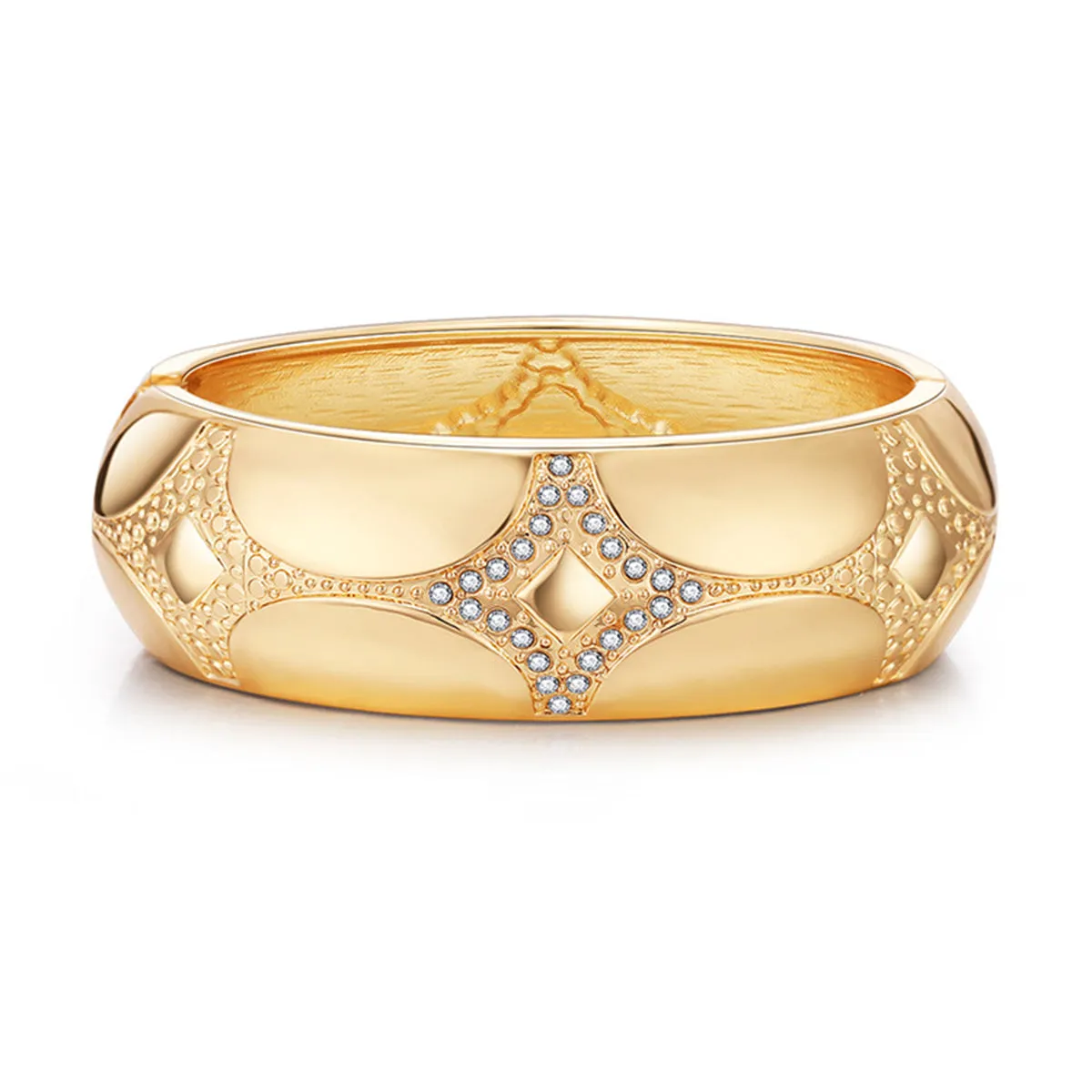 Cubic Zirconia & 18K Gold-Plated Rhombus Hinge Bangle