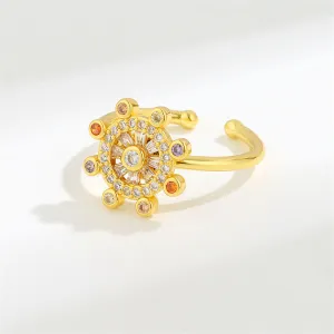 Cubic Zirconia & 18K Gold-Plated Rotating Rudder Open Ring