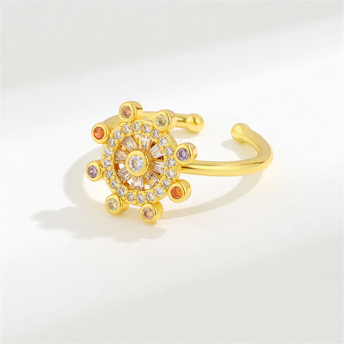 Cubic Zirconia & 18K Gold-Plated Rotating Rudder Open Ring